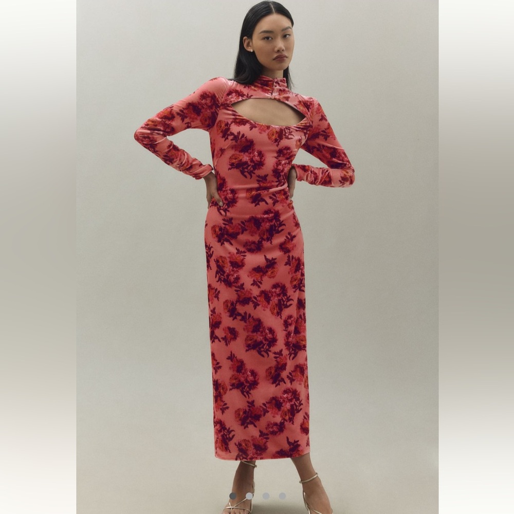 NWT Anthropologie BHLDN isabella long-sleeve high-neck cutout velvet maxi dress